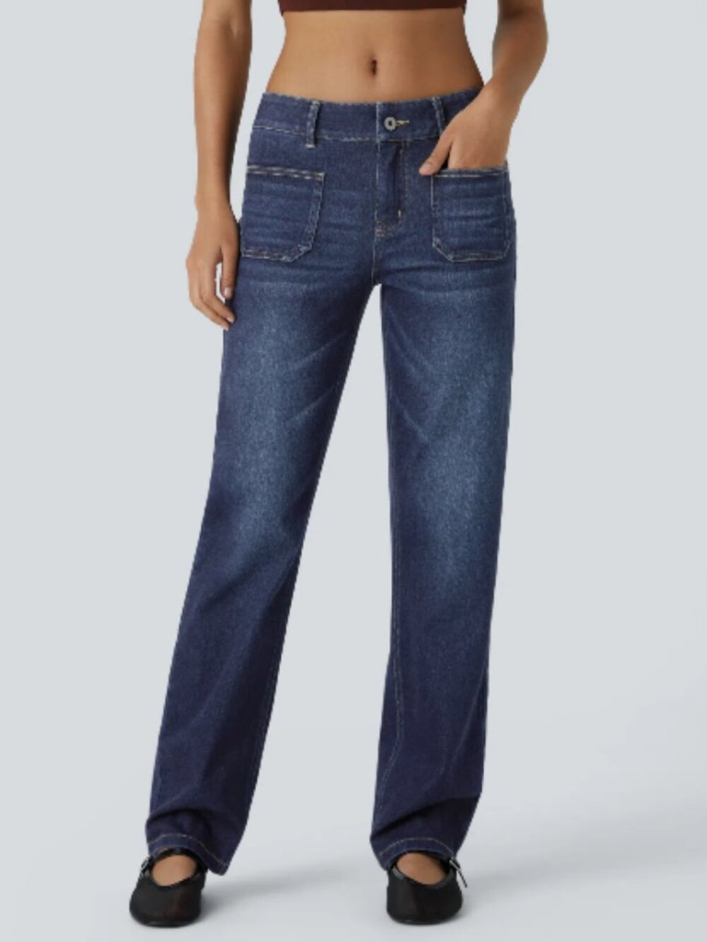 NWT Halara Flex™ Low Rise Zipper Pockets Straight Leg Washed Casual Jeans
